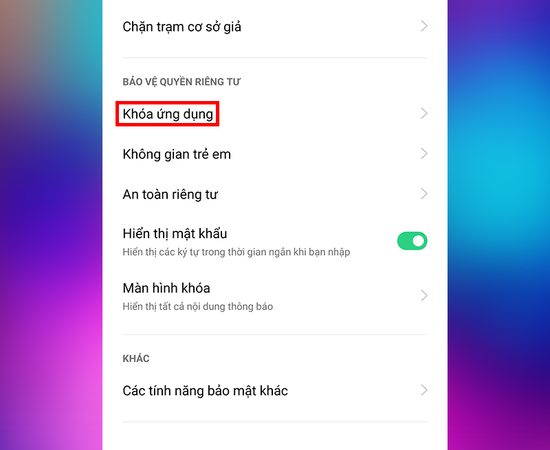 Mục Khóa ứng dụng