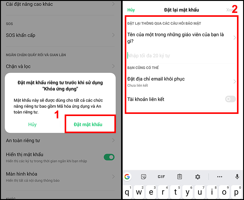 Thao tác đặt mật khẩu