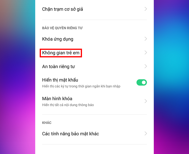 Chức năng Không gian trẻ em