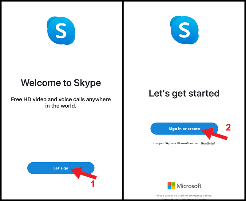 Giao diện mở đầu của Skype trên điện thoại