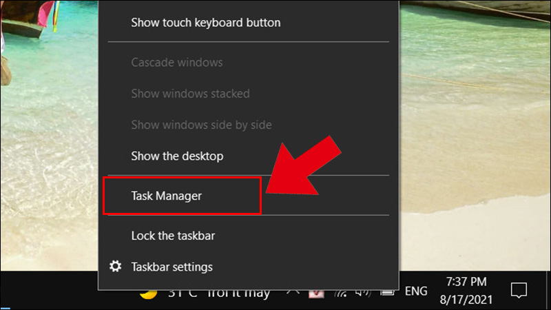 Chọn Task manager