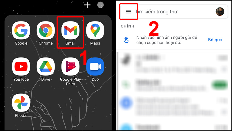 Vào ứng dụng Gmail và chọn Trình đơn (menu)