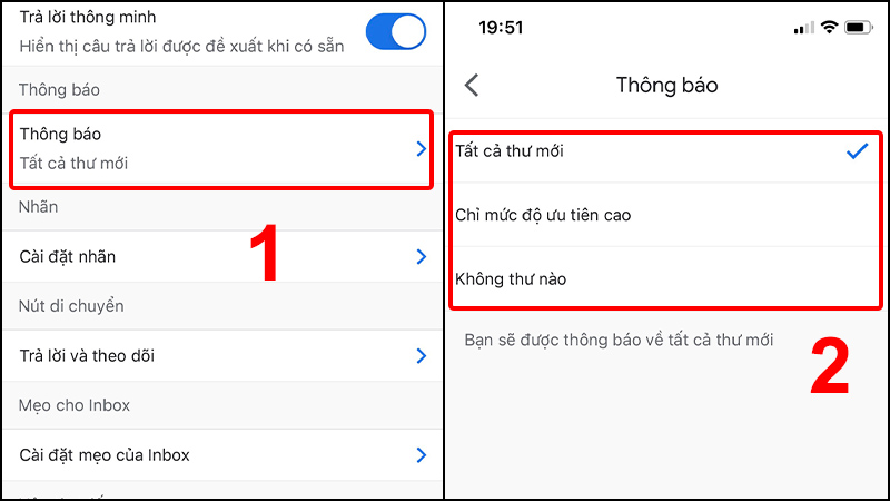 Nhấn vào Thông báo và chọn cập độ Thông báo