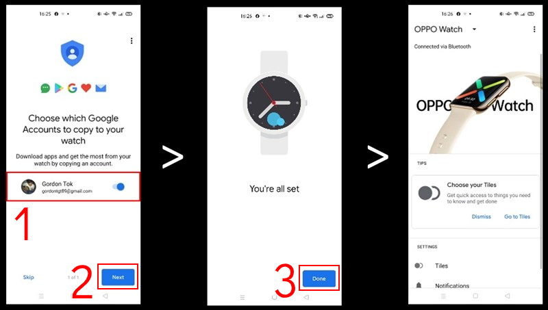 Đăng nhập vào Google khi kết nối với OPPO Watch