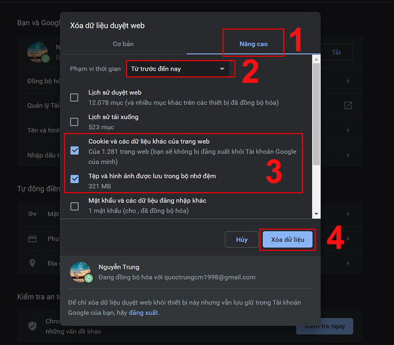 Cách xóa cache và cookies trên Chrome 2