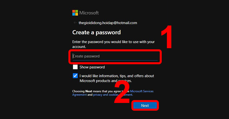 Tạo mật khẩu cho tài khoản của bạn