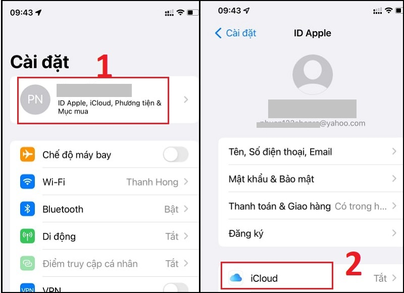 Chọn vào iCloud để đăng nhập