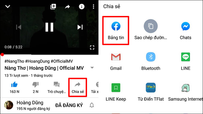 Chọn Chia sẻ lên bảng tin Facebook