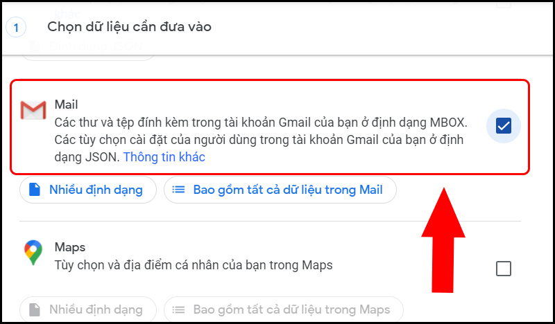 Sau đó chọn lại Mail