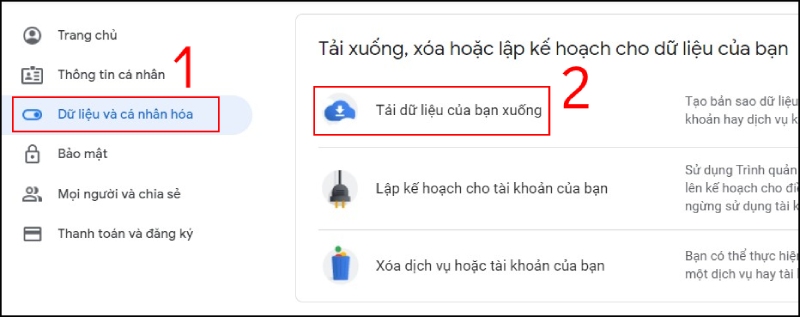 Mở Tải dữ liệu của bạn xuống trong mục Dữ liệu và cá nhân hóa
