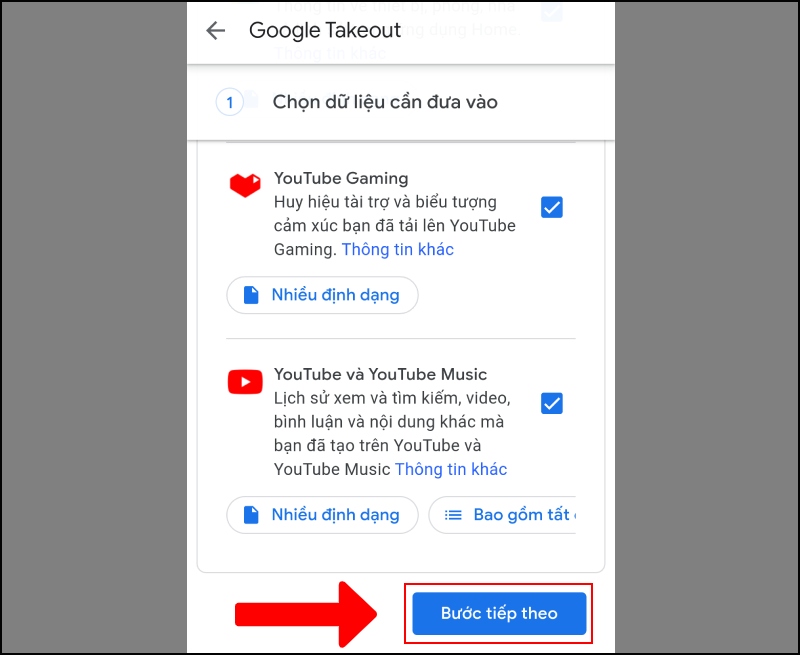 Chọn bước tiếp theo để tiếp tục quá trình tải email trên Gmail