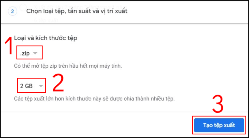 Cài đặt loại và kích thước tệp tải xuống