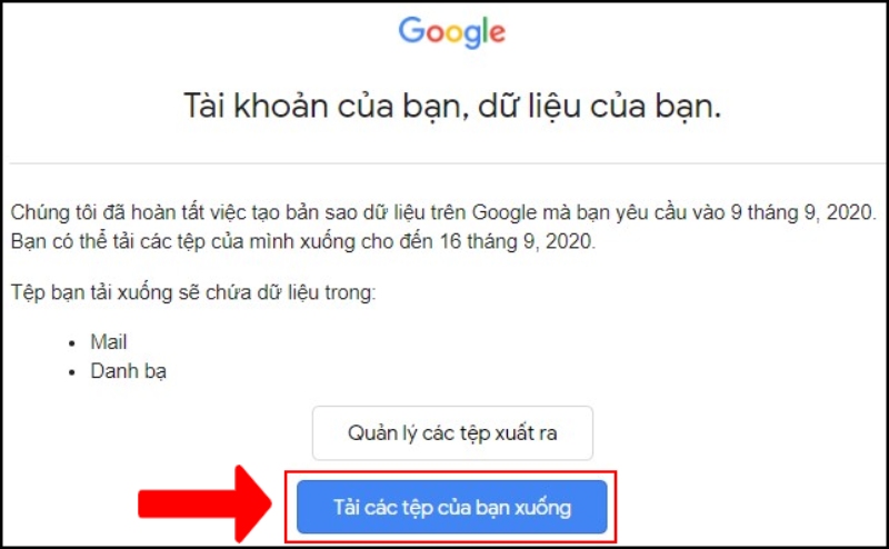 Chọn vào liên kết trong Gmail để tải tệp xuống