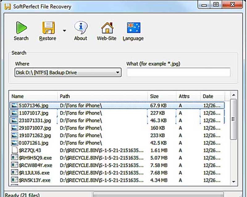Phần mềm SoftPerfect File Recovery