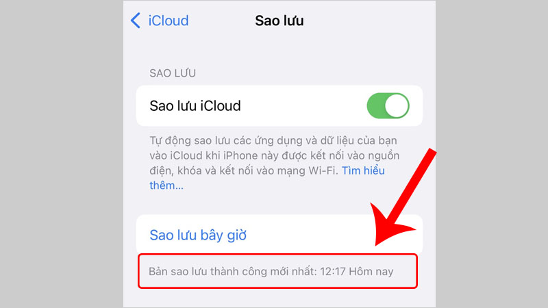 Thời điểm thực hiện bản sao lưu gần nhất