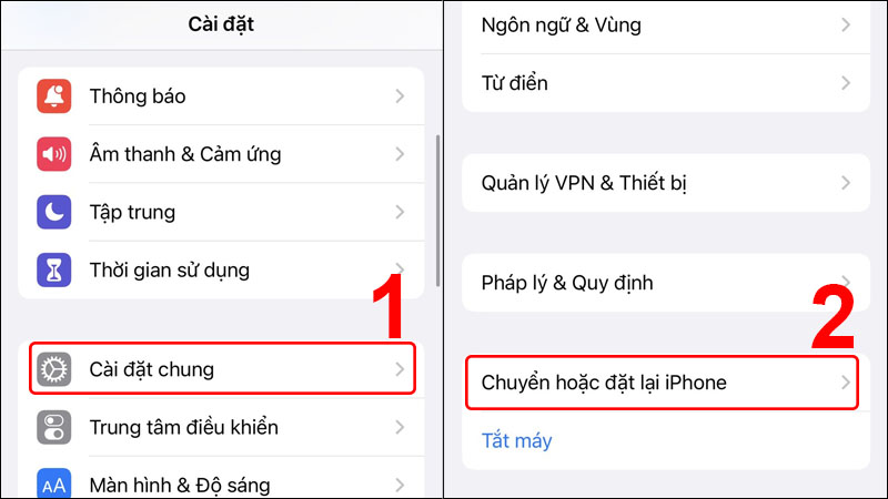 Chọn mục Chuyển hoặc đặt lại iPhone