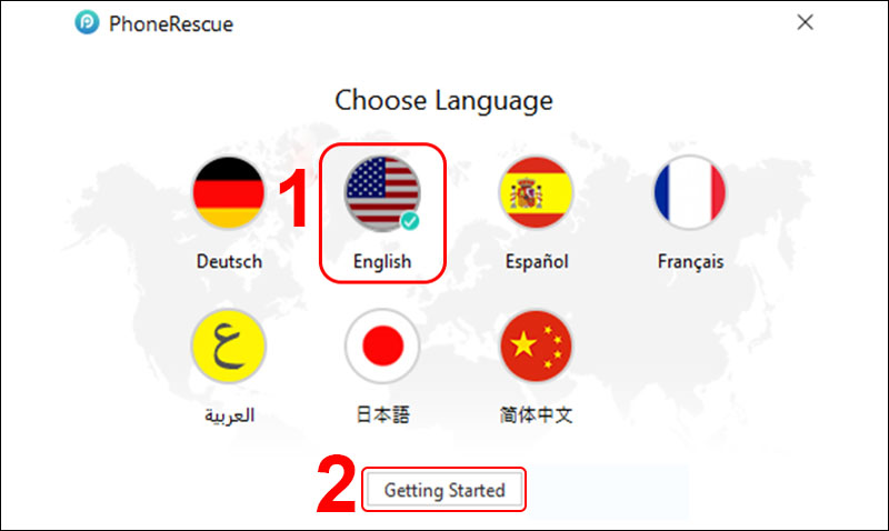 Lựa chọn ngôn ngữ và nhấn Getting Started