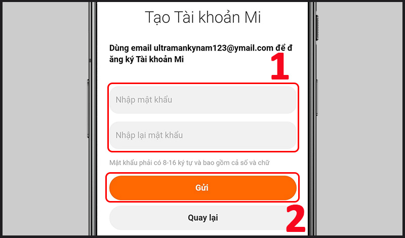 Nhập mật khẩu ở 2 ô
