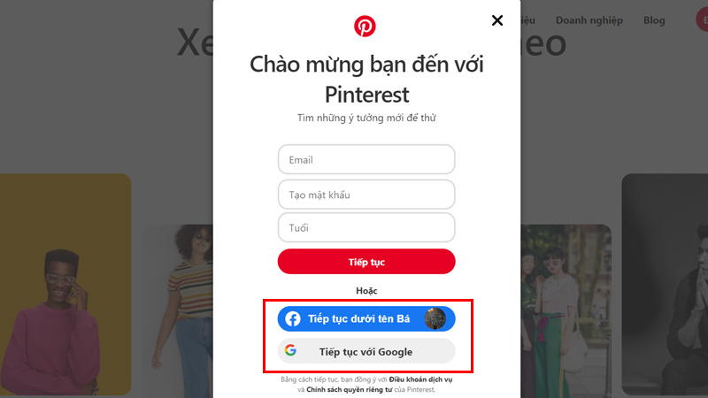 Đăng ký tài khoản Pinterest miễn phí