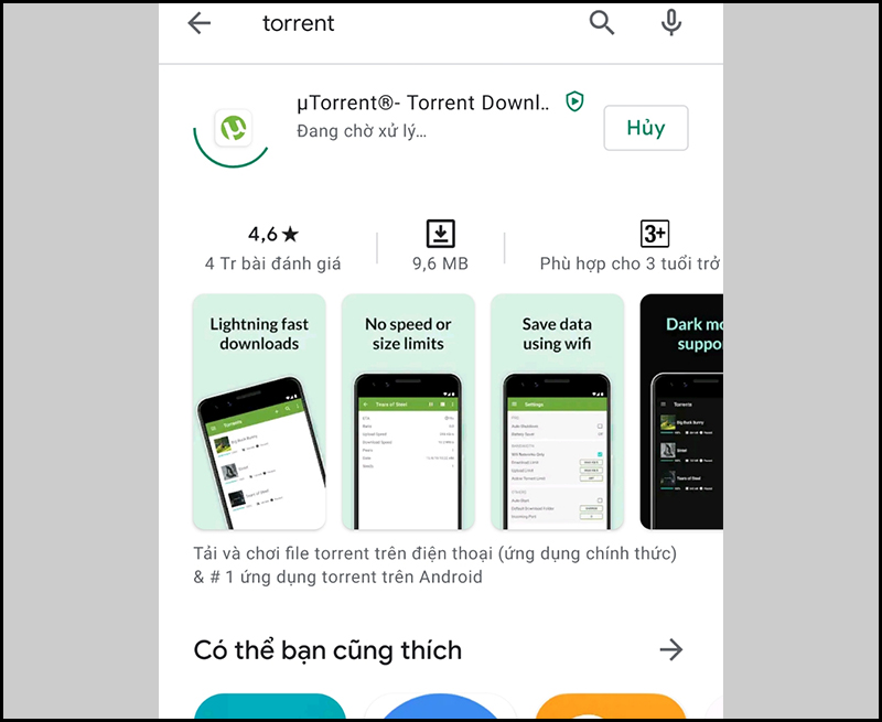 Ứng dụng đang tiến hành cài đặt