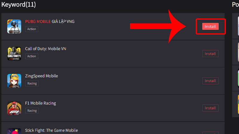 Click chọn game và chọn Install (Cài đặt)