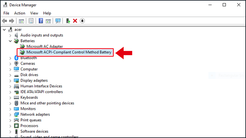 Click chuột chọn tùy chọn số 2 trong mục Batteries