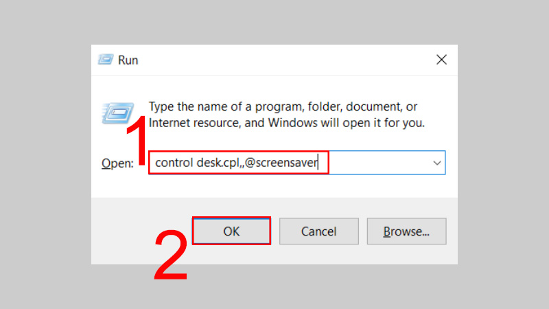 Nhập control desk.cpl,,@screensaver vào ô Open