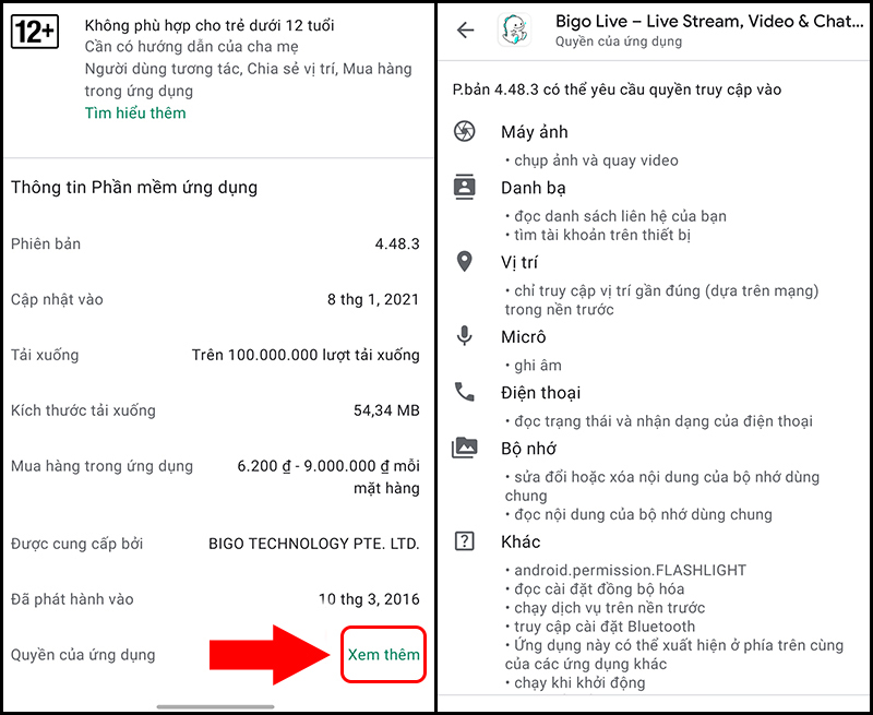 Xem quyền của ứng dụng