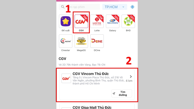 Chọn rạp phim ưa thích