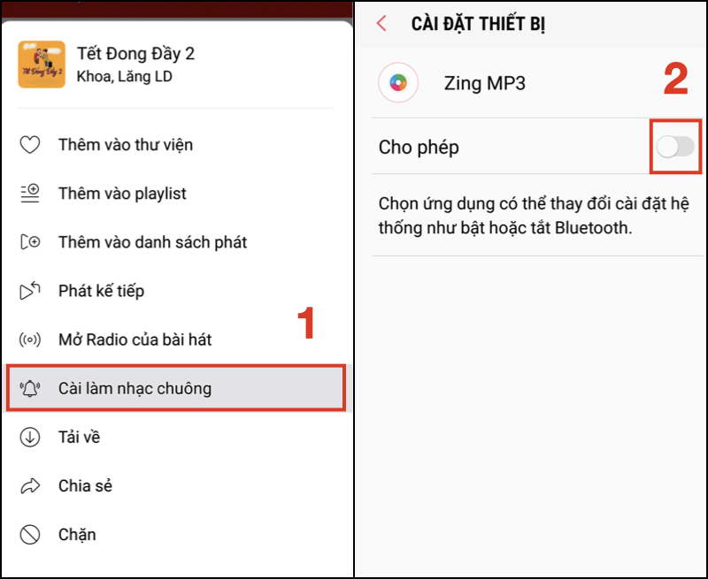 Nhấn chọn Cài làm nhạc chuông