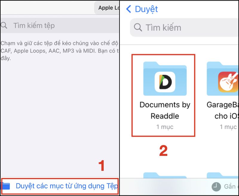 Nhấn chọn Duyệt các mục từ ứng dụng Tệp