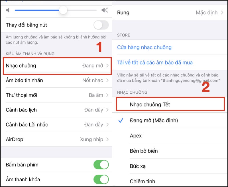 Nhấn chọn Nhạc chuông