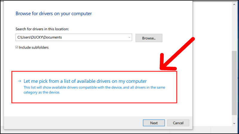  chọn Let me pick from a list of available drivers on my computer