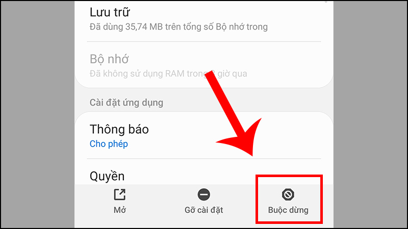 Buộc dừng ứng dụng