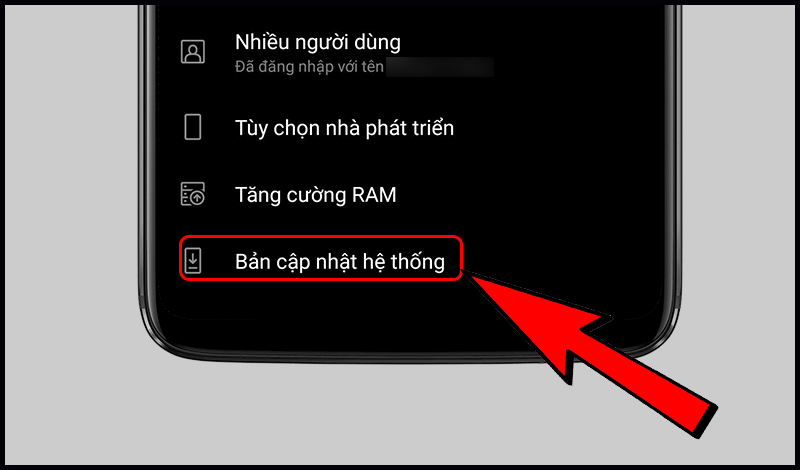 Chọn Bản cập nhật hệ thống