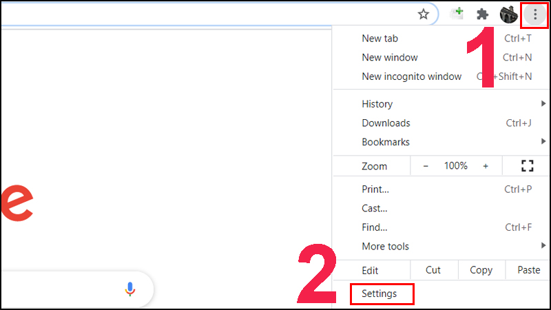  Mở Chrome trên máy tính > Nhấp vào biểu tượng dấu ba chấm, chọn Settings
