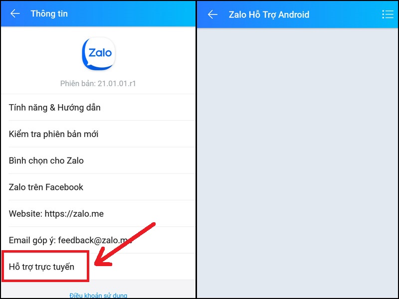 Chọn Hỗ trợ trực tuyến > Màn hình chat với Zalo Hỗ trợ… hiện ra > Trình bày vấn đề bạn gặp phải và yêu cầu nhân viên hỗ trợ mở khóa.