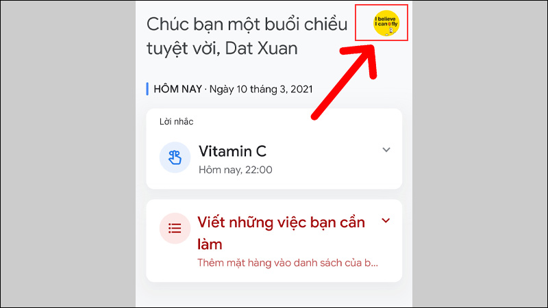 nhấp vào Avatar góc trên bên phải