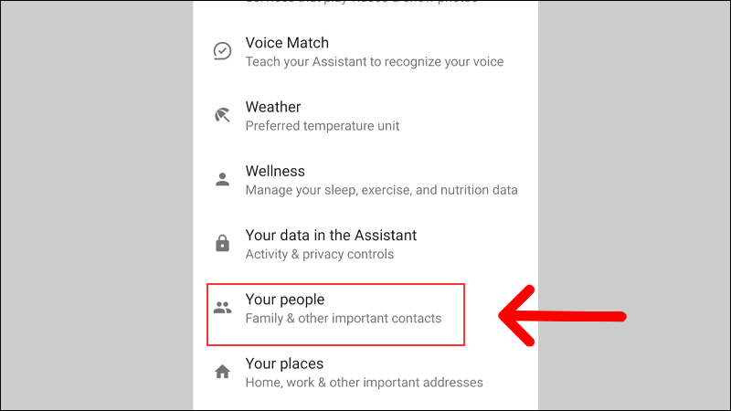 tìm tới mục Your people và nhấp vào đó