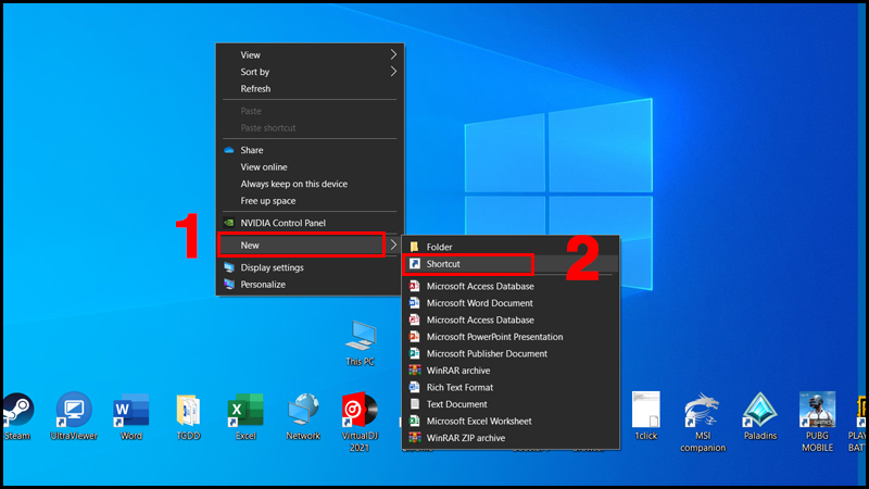 Tạo phím tắt ngoài desktop