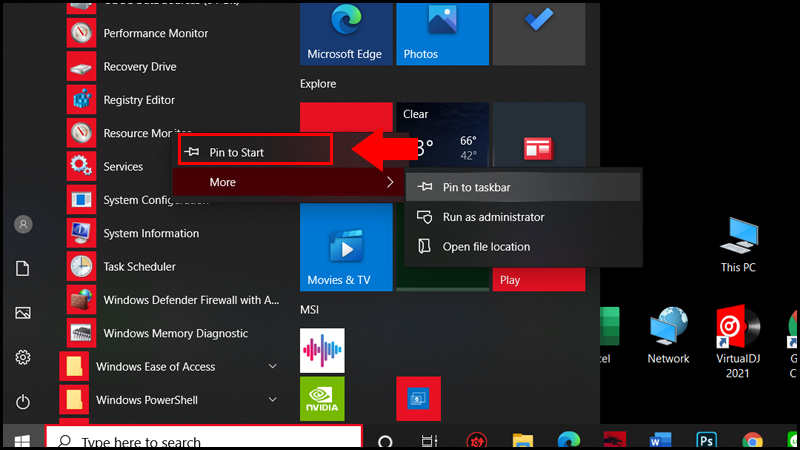 Ghim vào thanh Tác vụ và menu Start