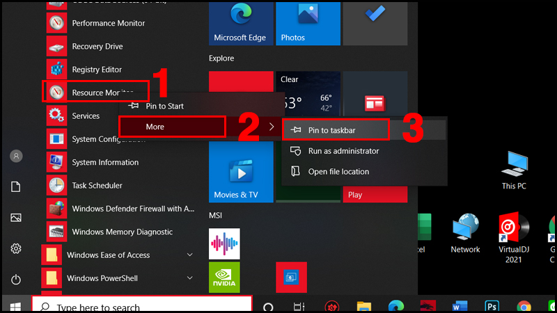 Ghim vào thanh Tác vụ và menu Start
