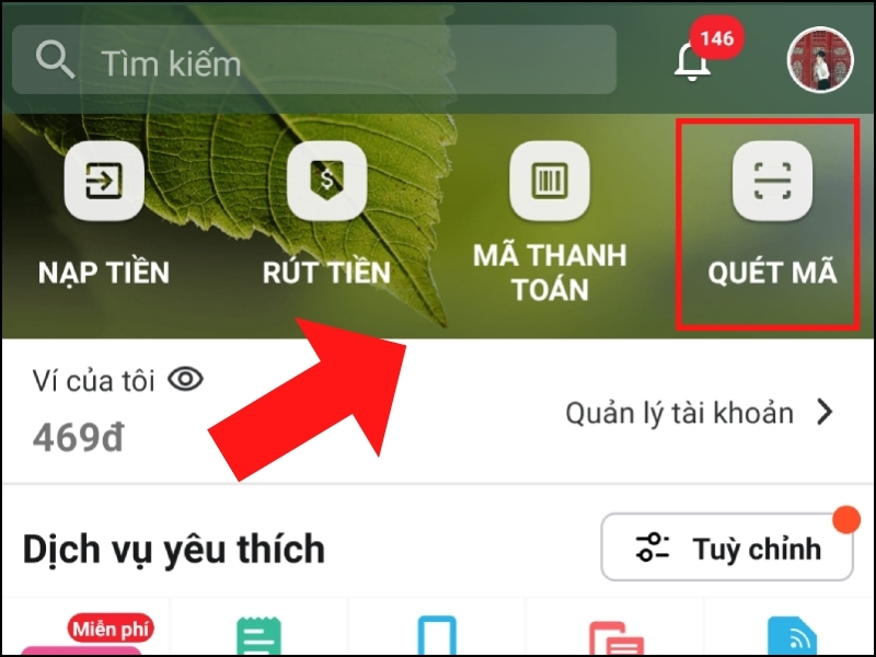 Nhấn vào Quét mã