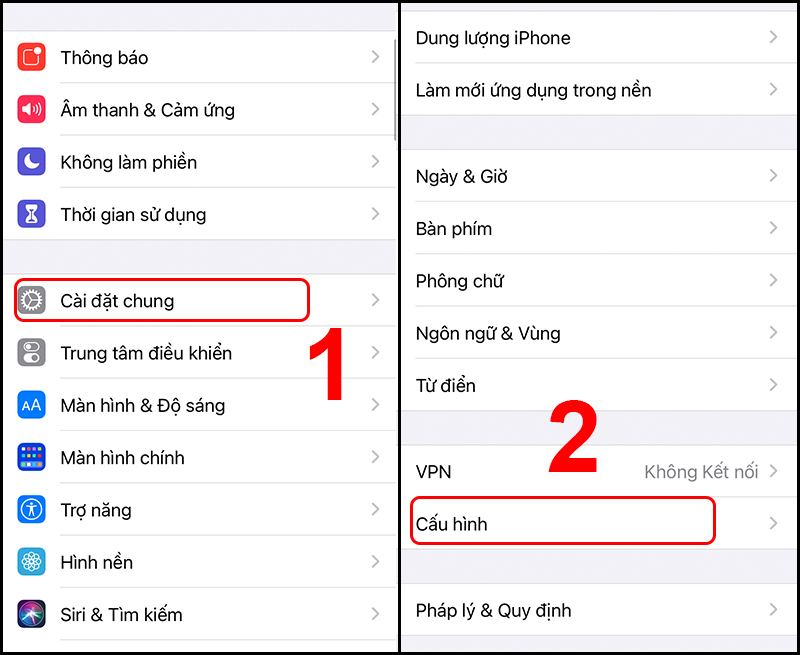 Vào cấu hình để tiến hành cài đặt