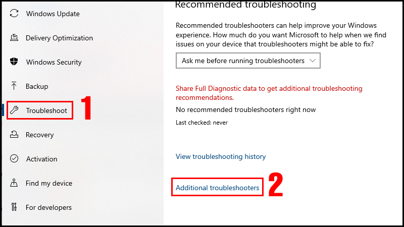 Chọn Additional troubleshooters trong mục Troubleshoot