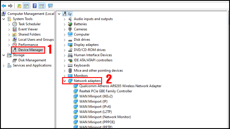 Chọn Network adapters trong mục Device Manager