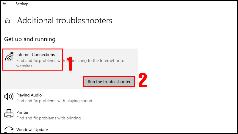 Chọn Run the troubleshooter trong mục Internet Connections