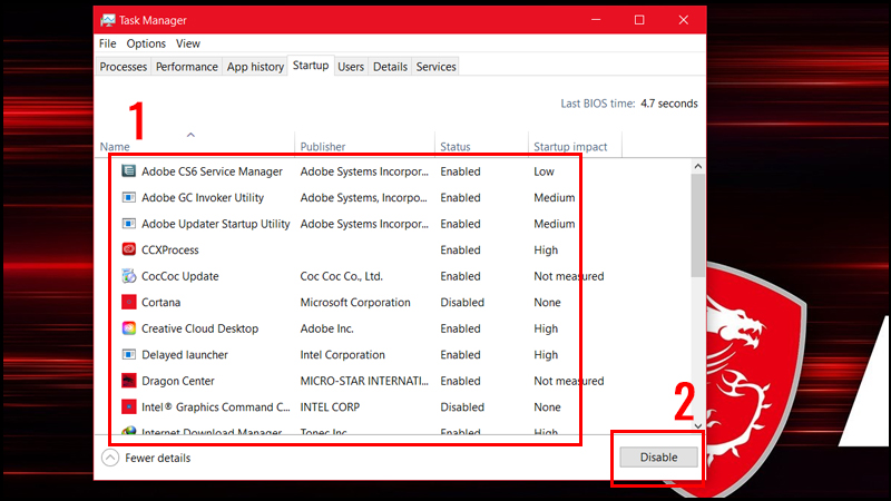 Chọn từng ứng dụng và bấm vào Disable Chọn từng ứng dụng và bấm vào Disable