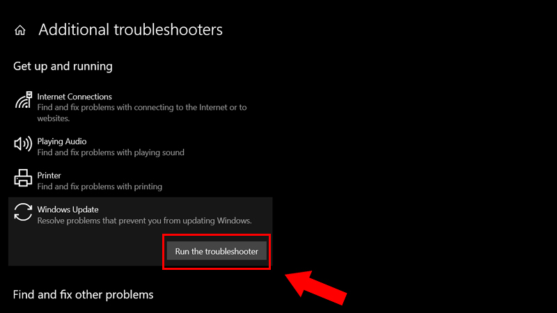 Nhấn vào Run the troubleshooter Nhấn vào Run the troubleshooter