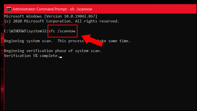 Nhập câu lệnh sfc /scannow Nhập câu lệnh sfc /scannow